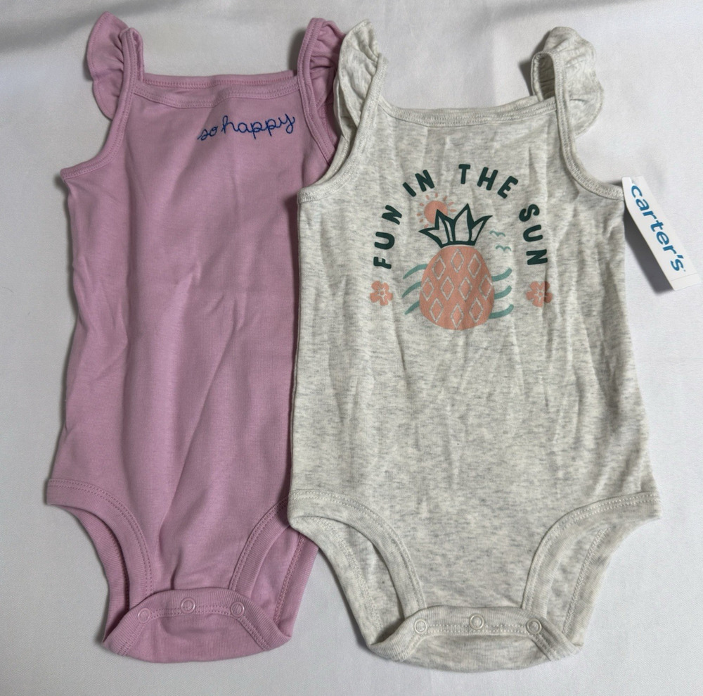 Carter's Baby Girls 2pc Sleeveless Bodysuit Set Size 18 Months Purple Grey